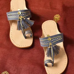 JAYPORE Women Woven Design One Toe Flats with Tassels-image-50