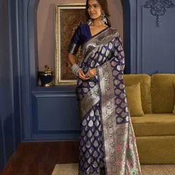 Sangria Ethnic Motifs Woven Design Banarasi Saree With Unstitched Blouse-image-54
