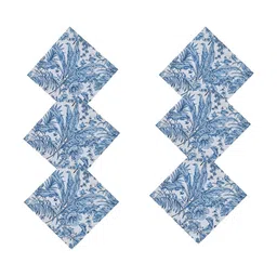 HANDICRAFT PALACE White & Blue Set Of 6 Leaf Printed Cotton Dinner Table Napkins-3