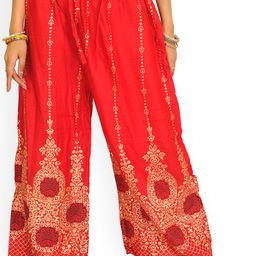 Exotic India Women Printed Relaxed Straight Leg Trousers-image-89