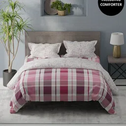 KOPA Pink & White 4 Pcs Checked Cotton Queen Comforter & Bedsheet 2 Pillow Covers-15