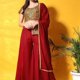 Chhabra 555Embroidered Sweartheart Top With Palazzo And Dupatta-picture-39