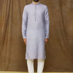Samyukta Singhania Men Printed Regular Thread Work Kurta with Churidar-17