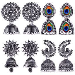 Sangria Women Pair Of 4 Peacock Shaped Silver Oxidised Jhumkas-27