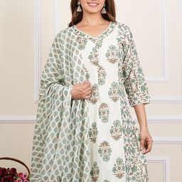 YASH GALLERY Floral Printed Regular Pure Cotton Kurta With Trouser With Dupatta image 2