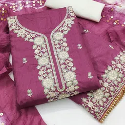 BlissFlair Floral Embroidered Sequinned Chanderi Silk Unstitched Dress Material-image-65