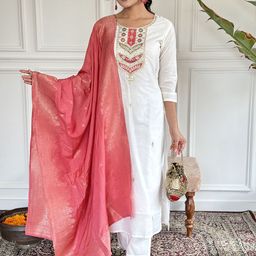 Moda Rapido Women Ethnic Motifs Embroidered Regular Kurta with Trousers & With Dupatta-picture-0