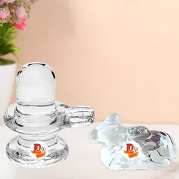 DARIDRA BHANJAN Transparent 2 Pieces Shivling With Nandi Religious Idol Showpiece-64