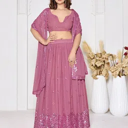Warthy Ent Embroidered Sequinned Semi-Stitched Lehenga & Unstitched Blouse With Dupatta-image-6