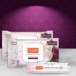 TULIPS Set Of 3 Refreshing Wet Wipes Biodegradable Fabric Lid Pack- 30 Wipes Each-6