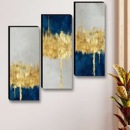 Myntra Elegant Homes Blue & Gold-Toned 3 Pieces Abstract Printed Wooden Wall Paintings-image-50