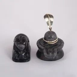 Exotic India Grey 2 Pcs Religious Idol Shivalinga & Nandi With Sheshnaag Showpieces-image-11