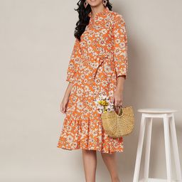 BCZ Style Women Floral Printed Cotton A-Line Dress-picture-1