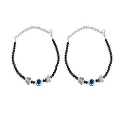 Samsiddhi Set of 2 Black & Silver-Plated Evil-Eye Artificial Beads Anklet-image-94