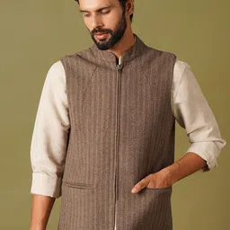 JAYPORE Woolen Woven Nehru Jacket-picture-0