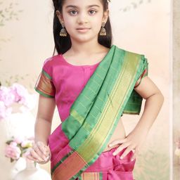 Aarika Girls Ethnic Motifs Zari Woven Design Pure Silk Dhoti Saree-picture-13