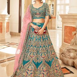 ODETTE Embroidered Thread Work Velvet Semi-Stitched Lehenga & Blouse With Dupatta-image-53