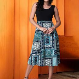 Popwings Women Bohemian Print Crepe Fit and Flare Midi Dress-image-17