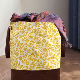 WonderStand Yellow & White Printed Waterproof Round Collapsible Laundry Bag With Handles-9