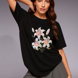 GRACE & JACK Floral Printed Embellished Round Neck Cotton Oversized T-shirt-image-94