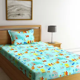 Aura Blue & Red Cartoon Characters Printed 350 TC Single Bedsheet Set 2.15 m x 1.50 m-image-82