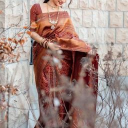CaniBani Maroon Silk Blend Banarasi Sarees-image-84