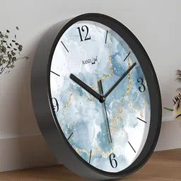 RANDOM Black & Blue Printed Contemporary Analogue Round Wall Clock-21