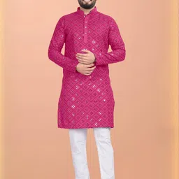 Men Embellished Ethnic Dress Kurta (Pink)-picture-26