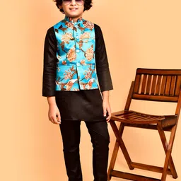 PRINTCULTR Boys Mandarin Collar Regular Straight Kurta with Churidar-25
