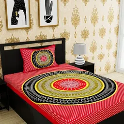 METRO LIVING Red 104 TC Single Bedsheet with 1 Pillow Covers-image-86