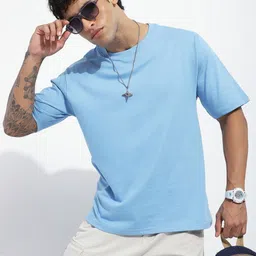 Difference of Opinion Men Solid Round Neck Pure Cotton Oversized T-shirt-picture-39