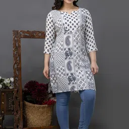 FEMARY Ethnic Motifs Printed Notch Neck Pure Cotton Kurta-picture-8