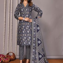 Royal Export Floral Printed V-Neck Straight Kurta With Trouser & Dupatta-image-8