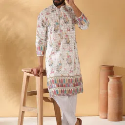 KRAFT INDIA LUXE Men Floral Embroidered Regular Chikankari Kurta with Trousers-picture-56