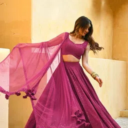 FABPIXEL Embroidered Sequinned Semi-Stitched Lehenga & Unstitched Blouse With Dupatta image 3