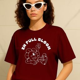 PVC RAIMENTS Women Maroon Printed Drop Shoulder Oversized T-Shirt-picture-23