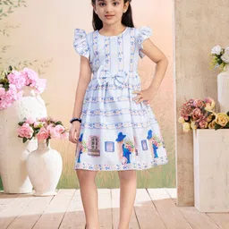 BAESD Girls Floral Printed Flutter Sleeve Fit & Flare Dress-picture-34