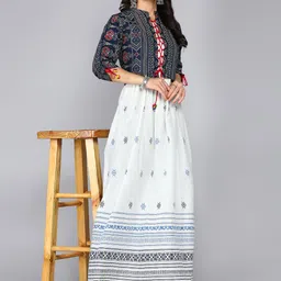 Jaipurite Woman Ethnic Motifs Printed Cotton Fit & Flare Maxi Dress with Jacket-picture-37