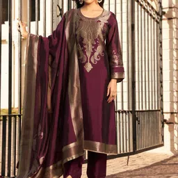 Stylee LIFESTYLE Embellished Pure Silk Unstitched Dress Material-image-10