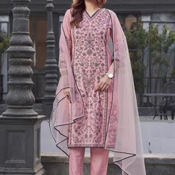 Tikhi Imli Women Embroidered Regular Thread Work Pure Cotton Kurta with Trousers & With Dupatta-image-80
