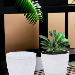 Kuber Industries White 2 Pieces Textured Water Resistance Planters With Tray-16