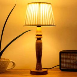 green girgit Wooden Round Brown Lamp with pleeted White Taper soft Shade-picture-21