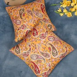 HOSTA HOMES Yellow & Green 2 Pieces Ethnic Motifs Embellished Square Cushion Covers-image-69