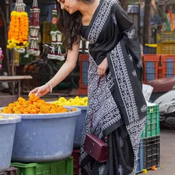 KALINI Bagh Silk Blend Block Print Saree-13