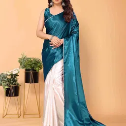 JULEE Colourblocked Satin Half and Half Saree-image-15
