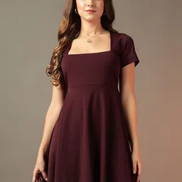 Trend Arrest Women Square Neck Fit & Flare Mini Dress-image-86