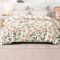 Doristyle White & Pink Printed Cotton Duvet Cover-picture-19