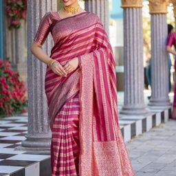 CANBIA Woven Design Zari Silk Blend Banarasi Saree-image-23