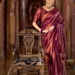 ZILVIRA Ethnic Motifs Woven Design Zari Pure Silk Banarasi Saree-picture-42