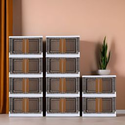 Aura Black & White 10 Pieces Double Door Storage Box Organisers With Wheels & Lid-6